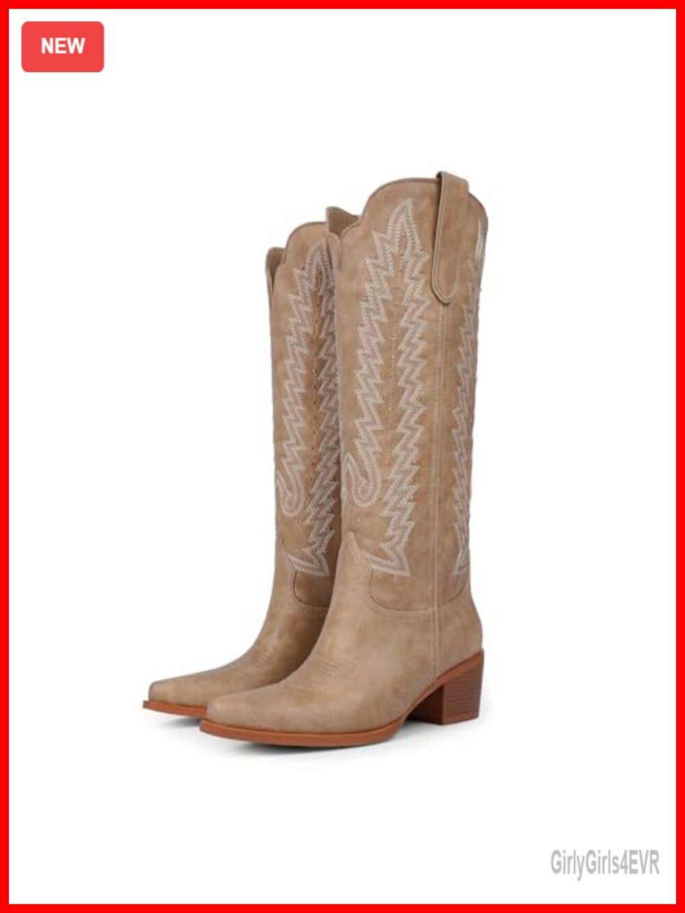 Faux Leather Studded Embroidered Cowboy Boots Pointed Toe Knee High Western